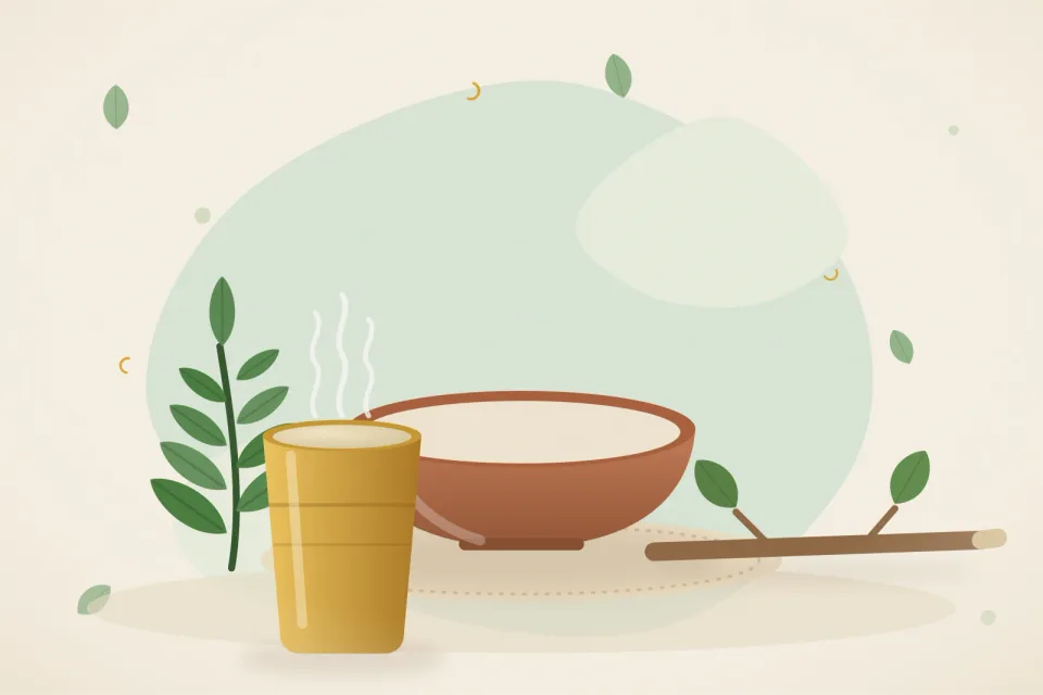 Illustrated still life with neem leaves, a neem twig.